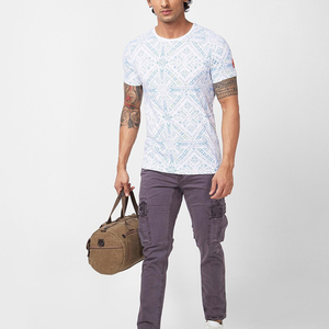 T-shirt en coton à manches courtes pour homme, imprimé géométrique blanc, col rond, coupe classique, jersey décontracté - Product Image 2