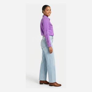 Camisa de Mezclilla para Mujer, Estilo Moderno, con Botones, Cuello en V, Manga Larga, Informal, Ropa de Mezclilla para Mujer, Fabricante de Ropa de Moda - Product Image 5