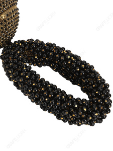 Pochette de soirée en cristal noir avec anse perlée et pompon doré – Sac à main de luxe pour la vente en gros et la fabrication OEM - Product Image 5