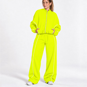 Personalized <b>Women's</b> Contrastline Full Zip Tracksuit Two Piece Casual Outfit Relaxed <b>Jacket</b> And Wide Leg Pants Matching Apparel - Product Image 1