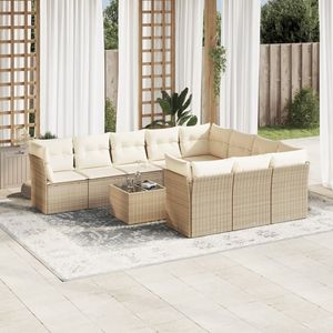 Conjunto de Sofá de Jardín Grande con Patas Ajustables en Ratán Sintético PE Beige, Muebles de Jardín Ajustables - Product Image 1