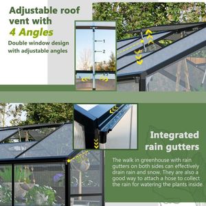 Invernadero de Jardín de Policarbonato de 6x8 Pies de Fácil Montaje con Estructura Grande de Aluminio para Exteriores con Ventilación en el Techo, Color Verde - Product Image 3