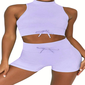 Conjunto Deportivo de 2 Piezas para Mujer, Nuevo Modelo 2026, Personalizado, Bra Deportivo y Pantalones Cortos de Cintura Alta, Ropa Deportiva para Gimnasio - Product Image 1
