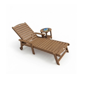 Chaise longue d'extérieur en teck massif, inclinable et réglable, avec roulettes, pour jardin, terrasse, piscine - Product Image 1