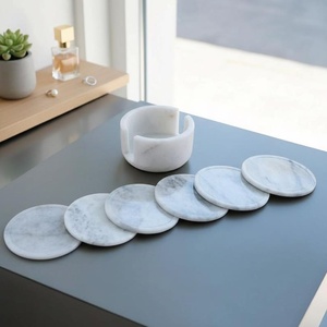 Round White <b>Marble</b> <b>Coasters</b> for Drinks for restaurants office and home use water safe polished - Product Image 2