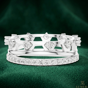Ensemble de bagues de luxe en or blanc 9K 10K 14K 18K avec diamants de laboratoire certifiés IGI, alliance de mariage pour femme - Product Image 1