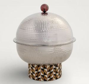 Casserole ronde en métal avec couvercle en acier inoxydable, design de base géométrique, réchauffeur de nourriture isolé, marmite moderne - Product Image 4