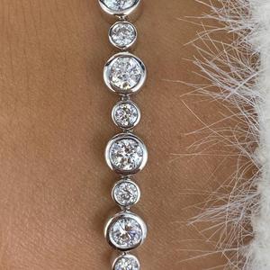 Pulsera de Diamantes con Corte Redondo y Engaste de Bisel, Oro Sólido, Clásica, Elegante, Joyería Fina de Lujo, Regalo de Boda - Product Image 4