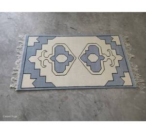Tapis à franges géométriques Blue Horizon, motif tribal ciel désertique, tapis moderne bleu et ivoire style sud-ouest, motif héritage - Product Image 3