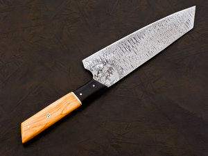 Nouveau Couteau de Chef Santoku Japonais en Acier Damas Forgé à la Main, Manche en Bois d'Olivier Ambidextre de Luxe, Lame de 8 Pouces - Product Image 3