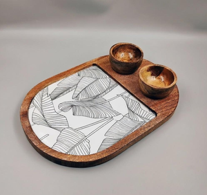 Plato de servir de madera natural con juego de mini tazones personalizado para comida y postres por blossom craft india - Product Image 2