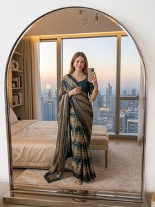 Soft Chiffon <b>Silk</b> Saree with Sequence Embroidery Border & Stitched Mono <b>Silk</b> Blouse Classic Embroidery Saree Graceful Party Wear - Product Image 3