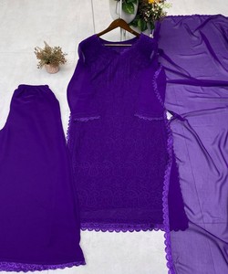 Purple Cotton Kurta For Women <b>Floor</b>-Length Loose Fit Modest Ethnic Wear India Pakistan Casual All Seasons Style 62914 BE-170 - Product Image 2