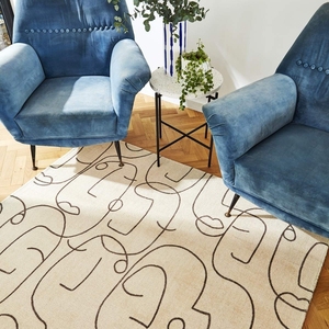 Tapis rectangulaire à motifs abstraits, moderne, en laine et polyester, tufté, résistant aux taches, pour salon - Product Image 1