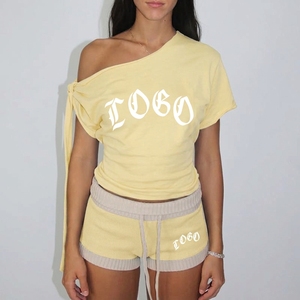 เสื้อยืดแขนสั้นคอวีแบบสลิมฟิตสไตล์ Y2K ผ้าคอตตอนริบ ทรงเข้ารูปสำหรับผู้หญิง ใส่สบายในช่วงฤดูร้อน เซ็กซี่ - Product Image 6