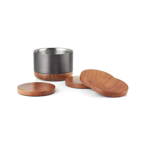 Sous-verre en bois pour bouteille de vin avec acier inoxydable et logo personnalisé artisanal, forme ronde, idéal pour bar - Product Image 1