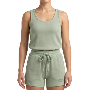 High Quality Two Piece Womens Tank Top Shorts Set Cotton Plain Summer Tracksuit Running Workout Fitness Wear Wholesale - Product Image 1