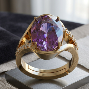 Oval Blue Amethyst <b>Ring</b> US 6 CZ 925 Sterling <b>Silver</b> 18K Gold Plated <b>Statement</b> Cocktail <b>Ring</b> Gift for Her At Wholesale Price - Product Image 4