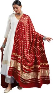Green Bandhani Dupatta Silk <b>Shawl</b> Hand Drawn Ethnic Traditional Scarf for <b>Wedding</b> Party Casual Wear - Product Image 2