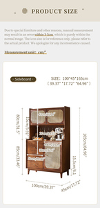 Aparador de Madera Maciza y Ratán Estilo Moderno de Mediados de Siglo con Cajones y Mueble para Electrodomésticos, Almacenamiento de Cocina y Barra de Café para Comedor - Product Image 6