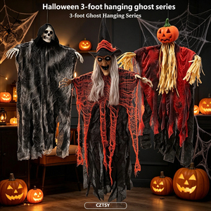 Nouvelle décoration suspendue d'Halloween de 3 pieds : Fantôme, Dieu de la Mort effrayant, Sorcière Épouvantail, pour la mise en scène de maison hantée et de fête - Product Image 1