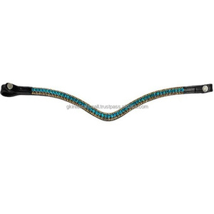 Personalizado Multicolor Artemis Equine Blue Gold cristales diamante cadena forma de onda cuero frente de caballo banda con cierre a presión - Product Image 4