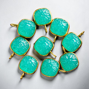Wholesale Aqua Chalcedony Carved Flower Connector | 18K Gold Plated Bezel Gemstone Charm Link for Necklace <b>Bracelet</b> Earrings - Product Image 1