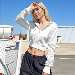 Sudadera corta con capucha para mujer, estilo casual, de felpa suave, para uso diario, ropa de calle, manga larga, moderna, para el gimnasio. - Product Image 2