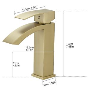 Rubinetto Moderno Monocomando per Bagno, Finitura Oro Spazzolato, Rubinetto Monoforo per Lavabo, Rubinetto Monocomando per Mobile Bagno - Product Image 3