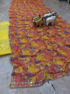 Stylish Women's Yellow <b>Orange</b> Printed <b>Saree</b> With Embroidery And Mirror Work Traditional Indian Wedding And Party Wear - Product Image 6