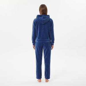 Ensemble sweat à capuche et pantalon de jogging en velours bleu pour femme, coupe décontractée, longueur intégrale, couleur unie, taille à cordon, poches, tenue d'hiver - Product Image 6