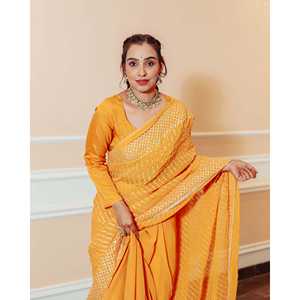 Blusa de sari de chifón pesado, talla única, con estampado de Gotta, hermosa y elegante, para novias, ideal para Haldi. - Product Image 3