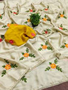 Exclusivo Sari de Seda Rangoli con Diseño de Diseñador y Blusa Elegante, Estilo Étnico Moderno, Última Tendencia India, Ropa de Fiesta Modesta para Mujer - Product Image 3