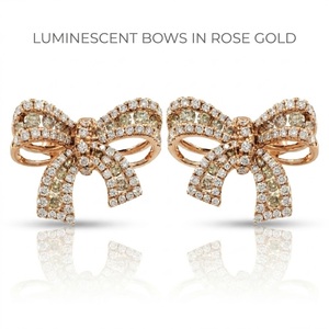 Pendientes de Lazo con Diamantes Blancos en Oro Rosa de 18K, Pendientes de Lazo con Diamantes Champagne, Joyería Personalizada OEM al por Mayor, MOQ 1 Pieza - Product Image 1