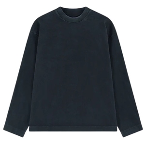 Men Washed <b>Black</b> <b>Long</b> Sleeve T Shirt Crew Neck Cotton Casual Streetwear Fashion <b>Top</b> Soft Vintage Finish - Product Image 1