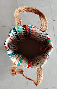 High Demand braided jute <b>bags</b> in multicolour cotton chindi rugs best for <b>beach</b> and shopping <b>tote</b> <b>bags</b> with cotton lining - Product Image 3