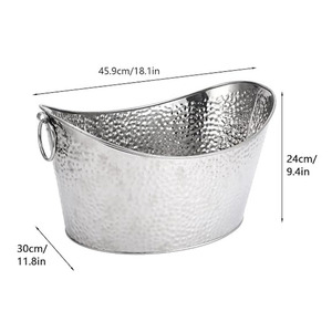 Large Hammered Stainless Steel Oval <b>Ice</b> Bucket With Ring Handles Heavy Duty Party Beer Wine Beverage Tub For Wedding & Party - Product Image 2