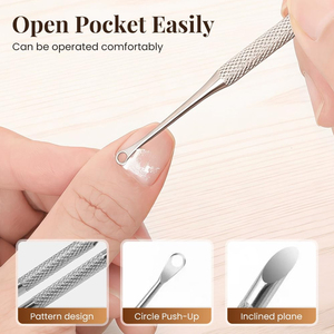 Pre-Treatment Cuticle Pusher, Stainless Steel Round Cuticle Pusher With PU Leather Pouch Professional Nail Cuticle Pusher <b>Tool</b> - Product Image 2