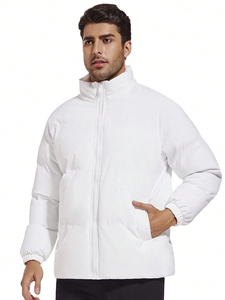 Chaqueta Acolchada de Mezclilla Blanca para Hombre, Estilo Vintage, Teñida, Transpirable, Ecológica, 100% Algodón, Cuello Alto - Product Image 4