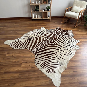 Tapis en cuir de vache véritable à poils, imprimé zèbre et tigre, peau de vache naturelle, tapis en cuir véritable, imprimé animal, décoration de salon, vente en gros - Product Image 1