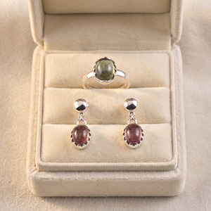 Moku <b>Jewellery</b> Tourmaline Jewelry <b>Set</b> Pendant Earrings Necklace Oval Cabochon Gemstone <b>Pink</b> Stone Drop Silver Tone Gold Tone - Product Image 3