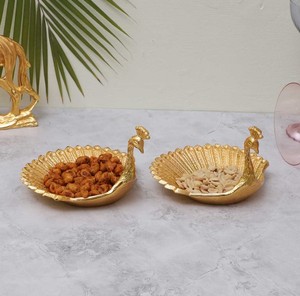Premium Classic Peacock Design Animal Shape Metal Serving Bowl Set Gold Finish Dishwasher Safe Party & Home <b>Decor</b> Gift - Product Image 1