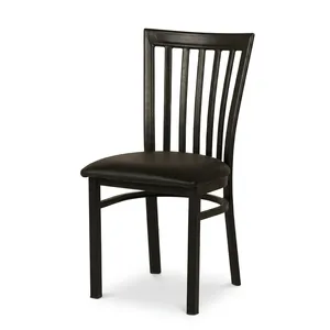 Fauteuil de salon moderne en cuir PU noir avec dossier à lattes et pieds en métal, design contemporain durable pour l'ameublement de la maison - Product Image 4