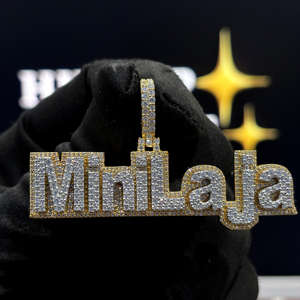 <b>Custom</b> Block <b>Name</b> Pendant 925 Sterling Silver VVS Moissanite Iced Out Hip Hop <b>Necklace</b> Yellow Gold OEM ODM Wholesale Jewelry - Product Image 1
