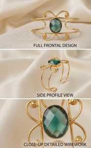 Vintage Gold Plated Brass Classic Cuff <b>Bracelet</b> with Oval Green <b>Topaz</b> Stone for Women Jewelry Gift Made in India - Product Image 2