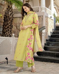 Collection 2026 : Styles les plus attractifs, Kurti et pantalon imprimés à fleurs en 2 couleurs, longueur genou, avec dupatta. Nous proposons des prix de gros. - Product Image 4