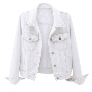 Veste en jean délavé pour femme, style tendance, couleur unie, boutonnée, coupe classique, en coton tissé, pour l'automne - Product Image 2
