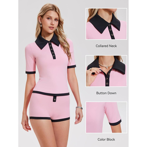Conjunto de 2 Piezas para Mujer, Top Polo de Manga Corta con Cierre de Botones, Informal, Ecológico, Impermeable, para Primavera/Verano - Product Image 4