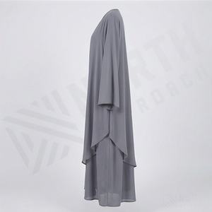 Robe de prière musulmane pour femmes, ensemble deux pièces décontracté d'été avec nœud, caftan, hijab, vêtements islamiques de haute qualité, ensembles bicolores - Product Image 3