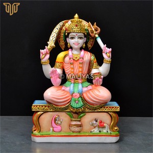 Ídolo de Santoshi Mata en Mármol para Templo |   Murti Santoshi Maa Hecho a Mano con Espada, Tridente y Mano de Bendición MALIYAS Jaipur - Product Image 2
